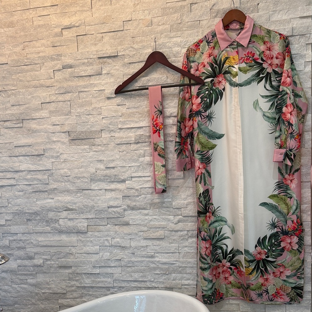 Zara Pink Floral Kaftan Cover Up Dress